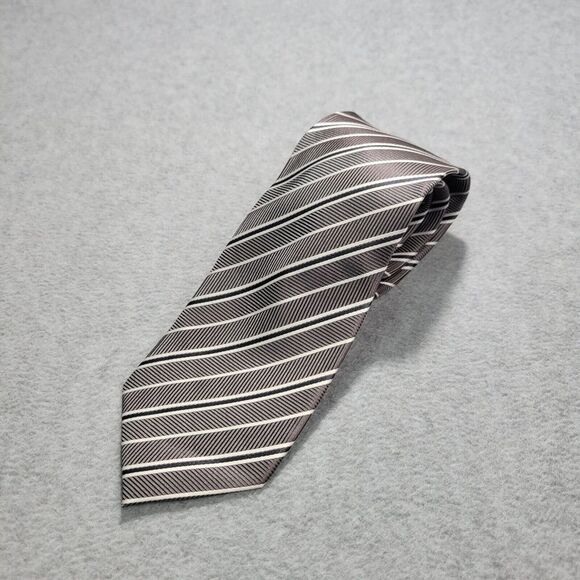 Louis Vuitton Silver Black White Striped Pattern Silk Tie - Picture 1 of 4